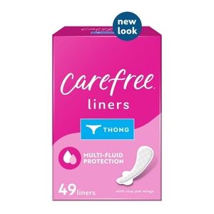 2 Carefree Regular Thong Panty Liners With Wings, Flat, Unscented, 49 Ct each